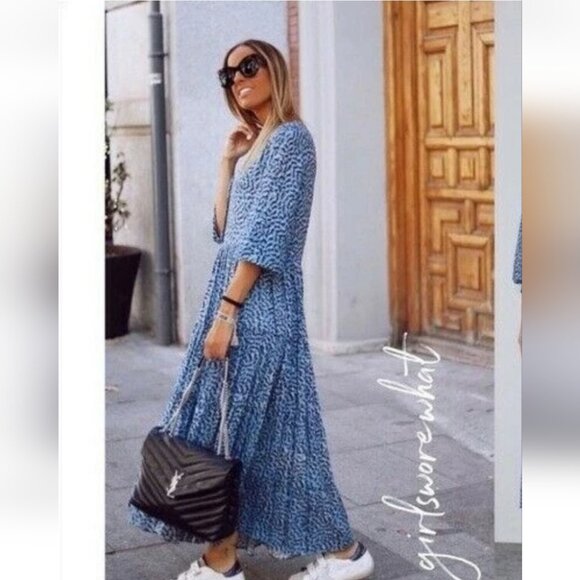 ZARA | Blue Printed Midi Dress Bloggers 4479/240  blue Sz SMALL - Picture 2 of 7
